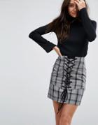 Asos Check Mini Skirt With Lace Up Corset Detail - Multi