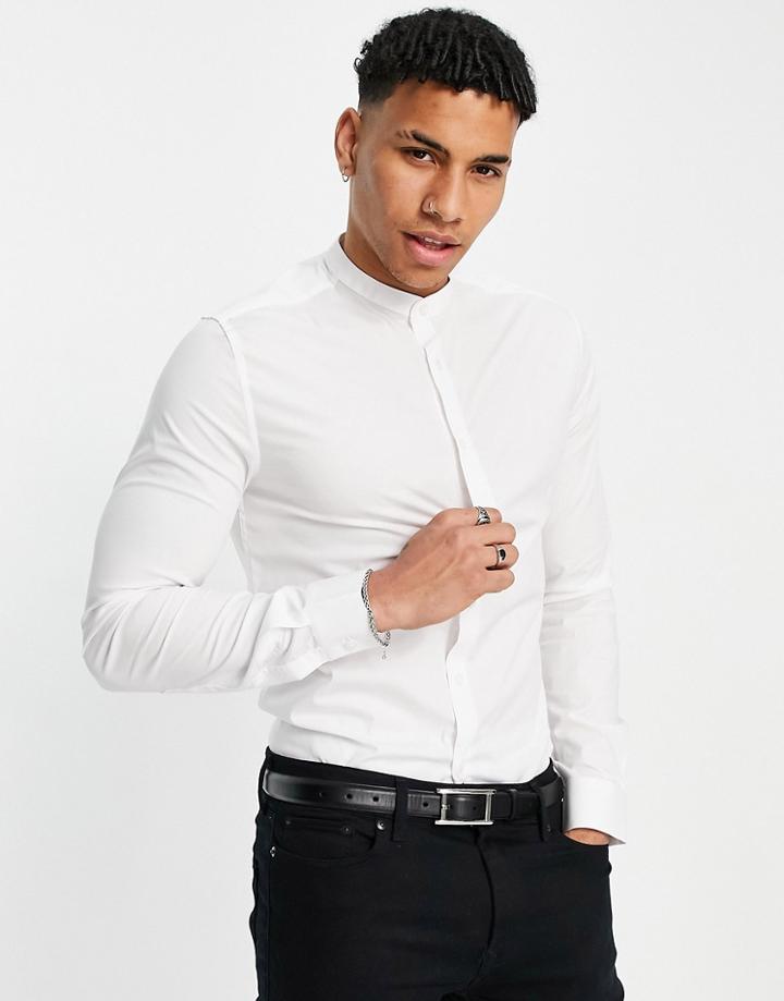 Asos Design Skinny Fit Shirt With Band Collar In White