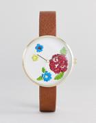 Asos Design Embroidered Face Watch - Tan