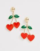 Asos Design Earrings In Cherry Heart Design In Gold Tone - Gold