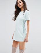 Prettylittlething Lace Up Side Sweater Dress - Blue