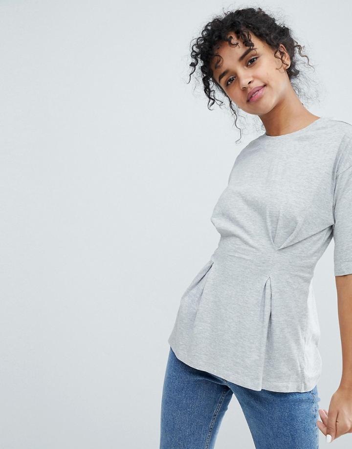 Monki Ruched Front T-shirt - Gray