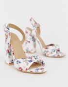 Raid Malory Printed Floral Block Heeled Sandals - White