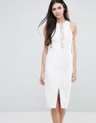 Lavish Alice Midi Dress With Lace Up Front - White