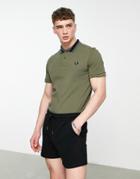 Fred Perry Medal Stripe Polo Shirt In Khaki-green
