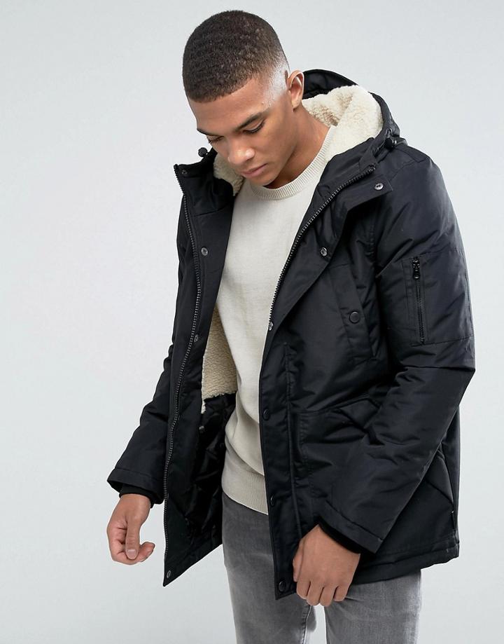 D-struct Sherpa Lined Parka Jacket - Black