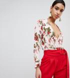 Missguided Floral Plunge Tie Back Body - White