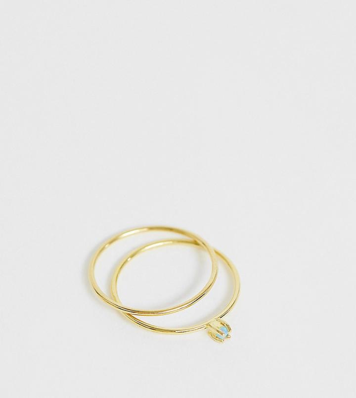 Kingsley Ryan Sterling Silver Gold Plated Opal Stone & Simple Band Rings - 2 Pack - Gold