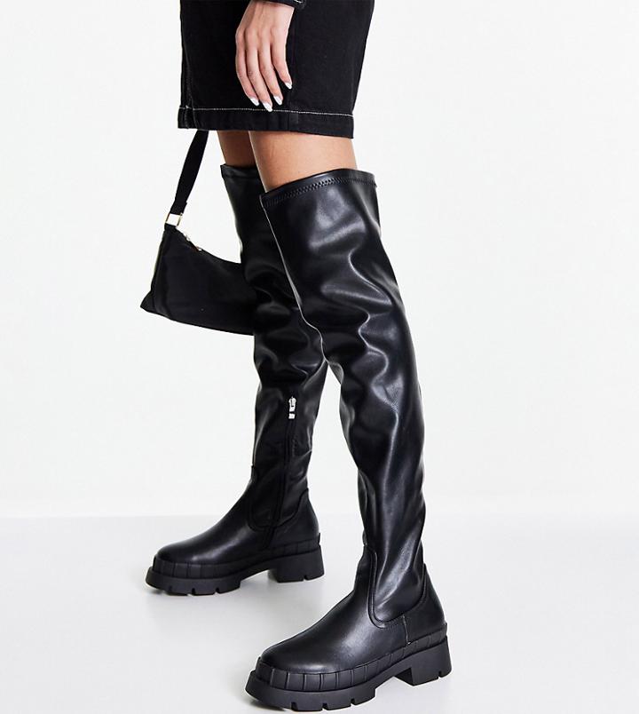 Raid Wide Fit Rooshi Over The Knee Stretch Boots In Black