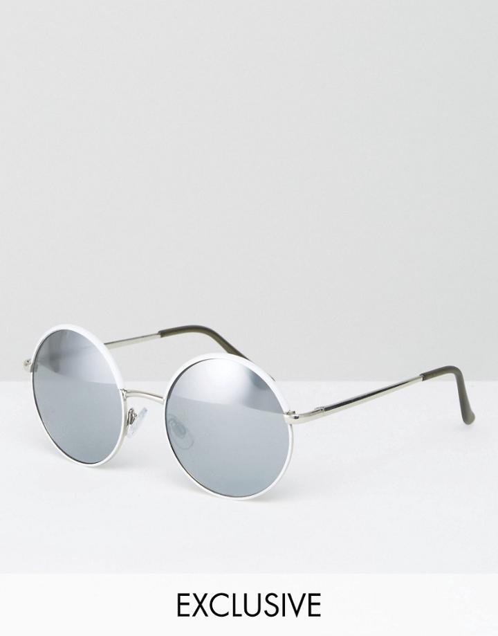 Monki Round Reflective Sunglasses - White