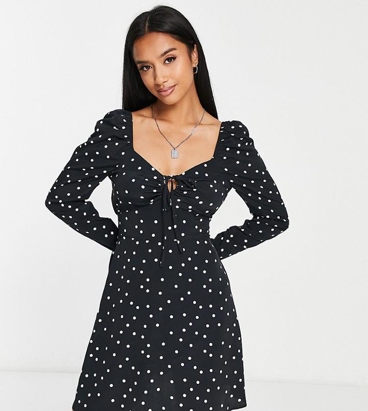 River Island Petite Tie Front Mini Dress In Black-multi
