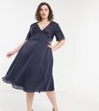 Chi Chi London Plus Button Down Flutter Sleeve Midi Skater Dress In Navy