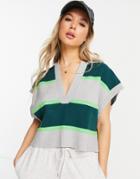 Monki Stripe Boxy Knitted Vest In Green