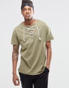 Granted Longline T-shirt Laced Neck - Khaki