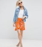 Asos Petite Wrap Mini Skirt With Tie Waist In Ditsy Print - Red