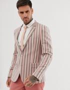 Asos Design Wedding Skinny Blazer With Wide Stripe In Dusty Pink - Pink