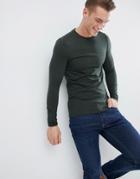 Asos Design Muscle Fit Long Sleeve T-shirt With Crew Neck In Green - Green