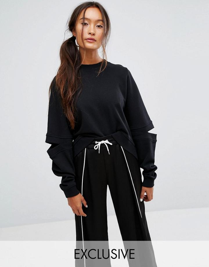 Monki Split Elbow Detail Sweatshirt - Black