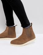 Stradivarius Suede Boot With Contrast Chunky Sole In Tan - Tan
