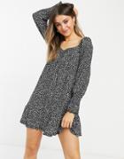 Miss Selfridge Fit & Flared Mini Dress In Monochrome Flirty Print-black