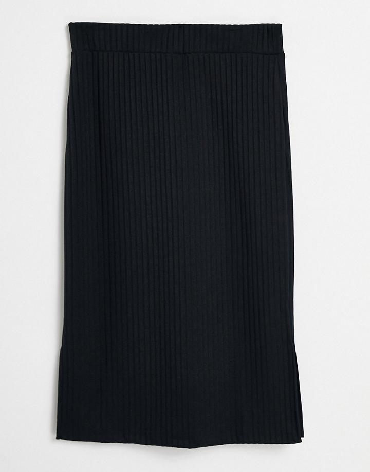 Na-kd Ribbed Jersey Midi Skirt With Side Slits In Black