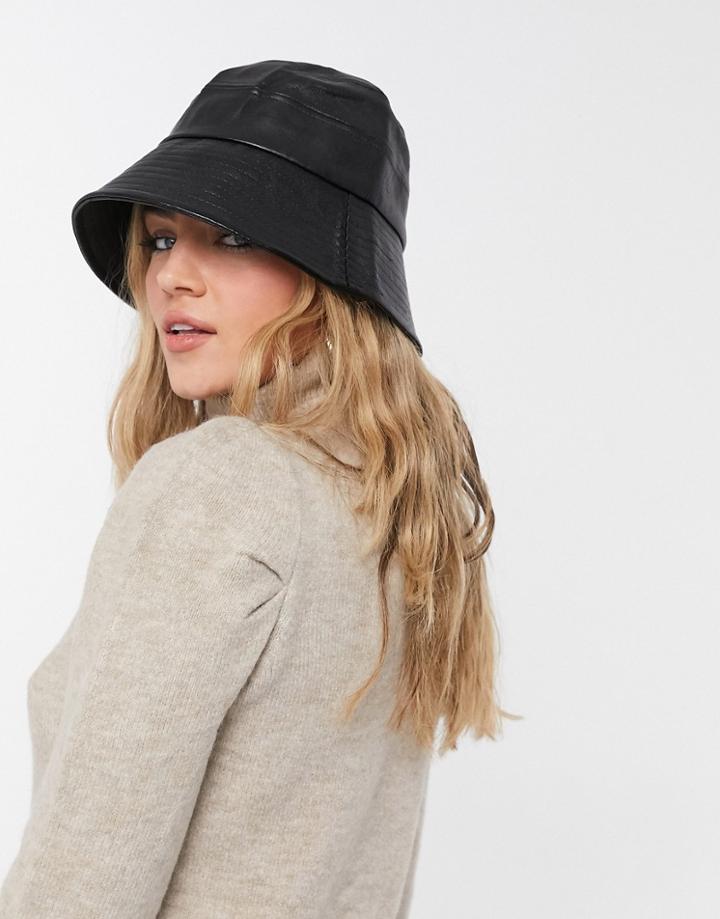 My Accessories London Bucket Hat In Black Patent