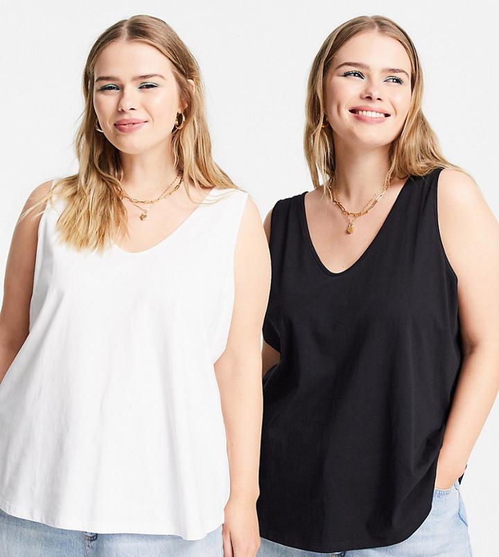 Asos Design Curve Ultimate Tank Top With Scoop Neck In Organic Cotton In 2 Pack Save-multi