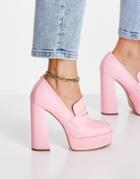 Asos Design Pippin Platform Heeled Loafers In Pink