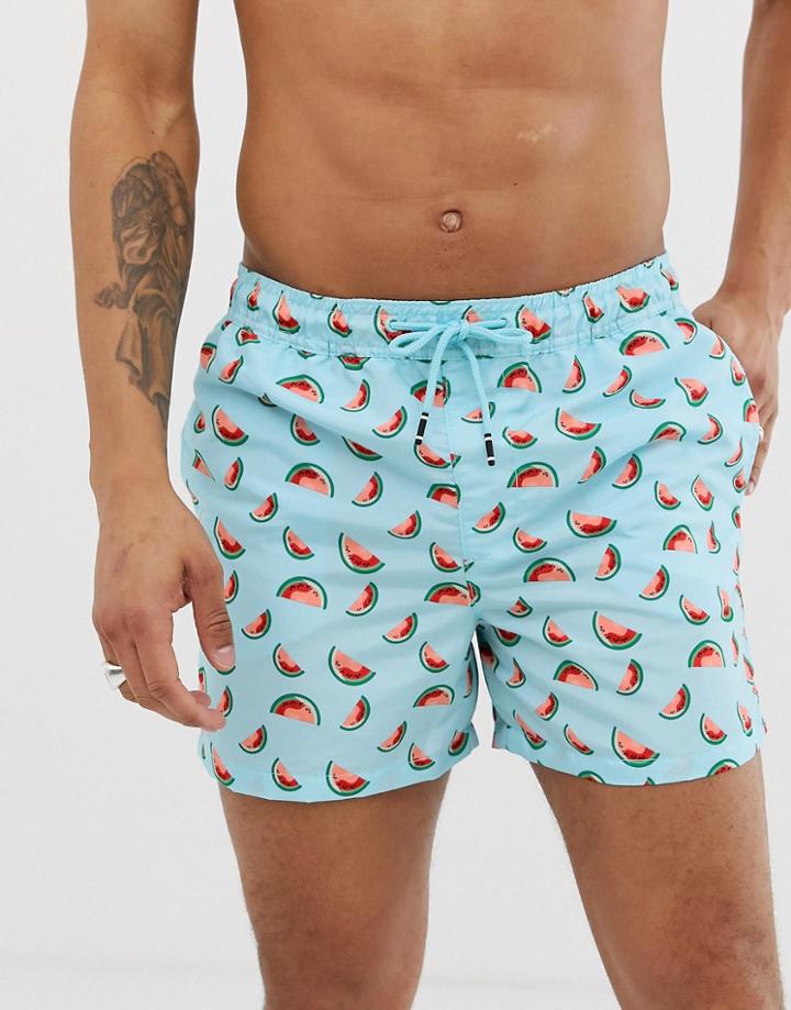 Jack & Jones Swim Shorts In Watermelon Print - Blue