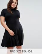 Club L Plus High Neck Short Sleeve Skater Dress - Black