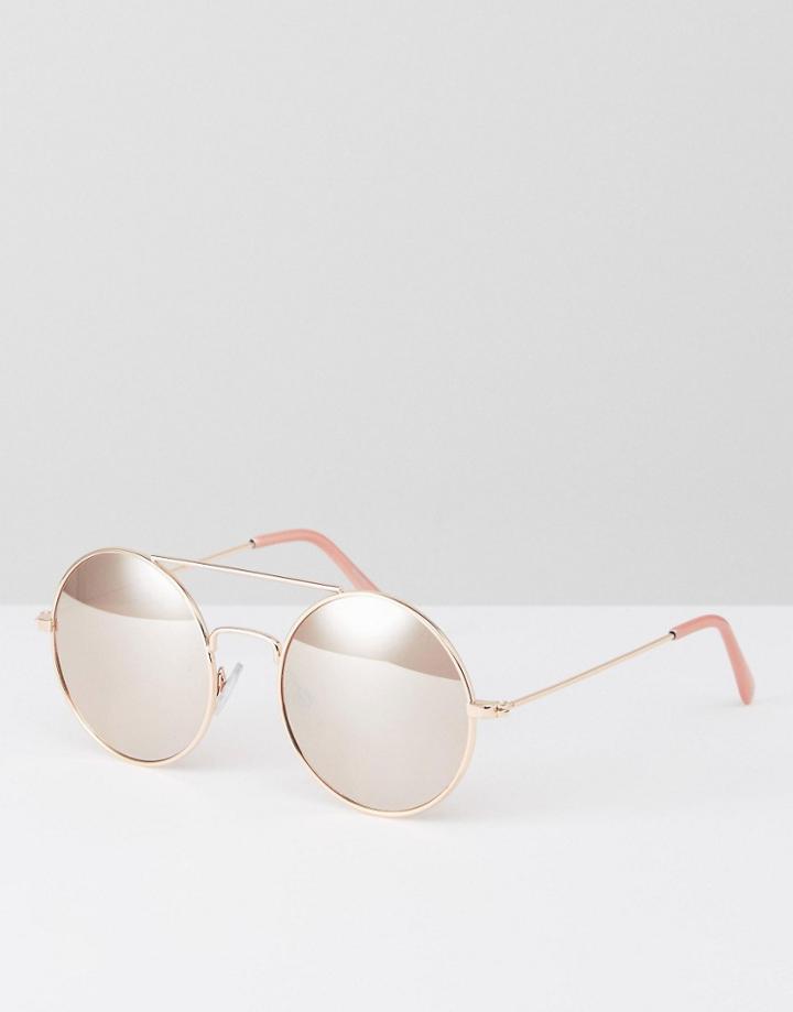 Bershka Brow Bar Reflective Round Sunglasses - Pink