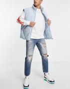 Asos Design Classic Rigid Jeans In Mid Wash With Heavy Rips-blue