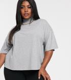 Asos Design Curve High Neck Short Sleeve T-shirt In Gray Marl