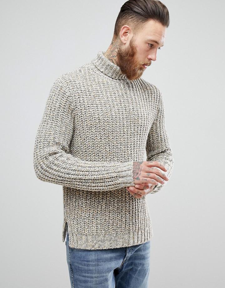Asos Heavyweight Fisherman Rib Sweater In Oatmeal - Beige