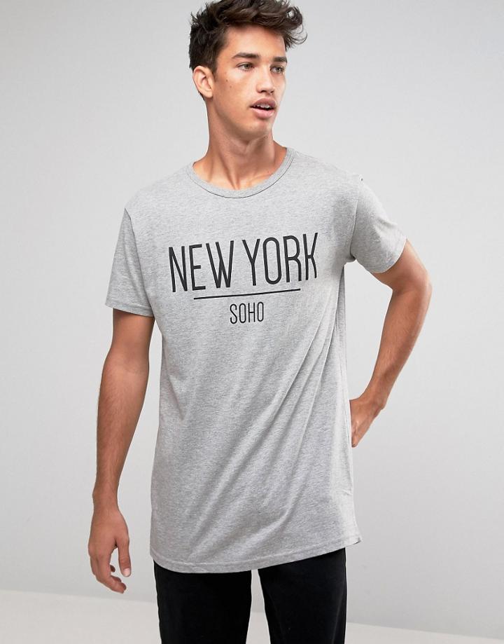 Brave Soul Long Line New York T-shirt - Gray