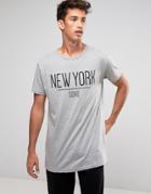 Brave Soul Long Line New York T-shirt - Gray