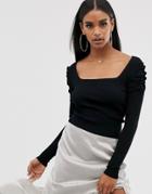 Asos Design Square Neck Sweater With Volume Sleeve - Black