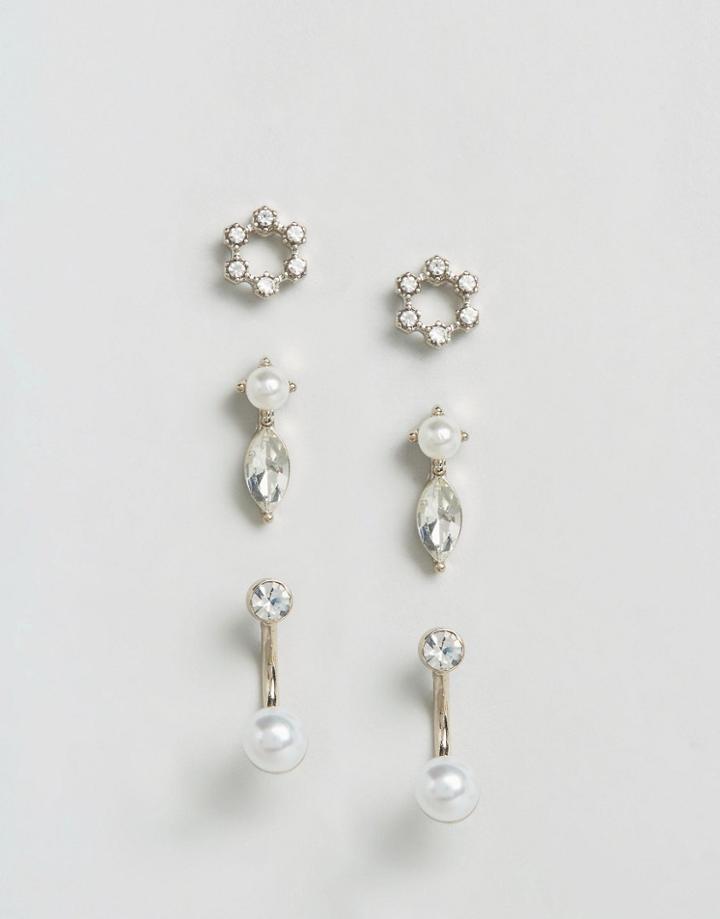 Oasis Pearl & Crystal Through & Through Multipack Earrings - Gold