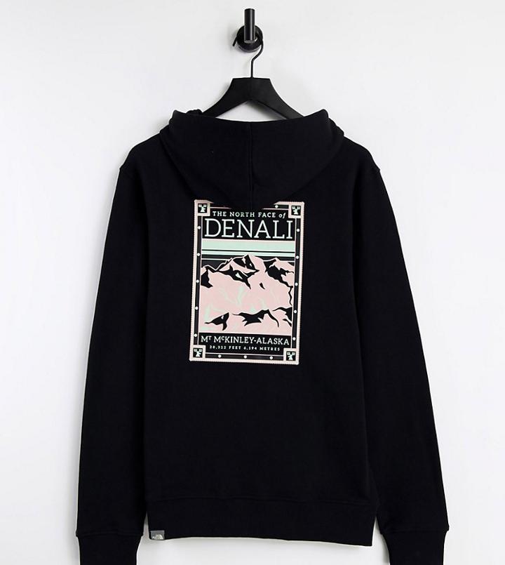 The North Face Faces Back Print Hoodie In Black/pink Exclusive At Asos