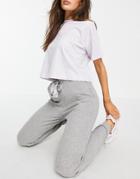 New Look Ribbed Loungewear Sweatpants In Gray - Part Of A Set-grey