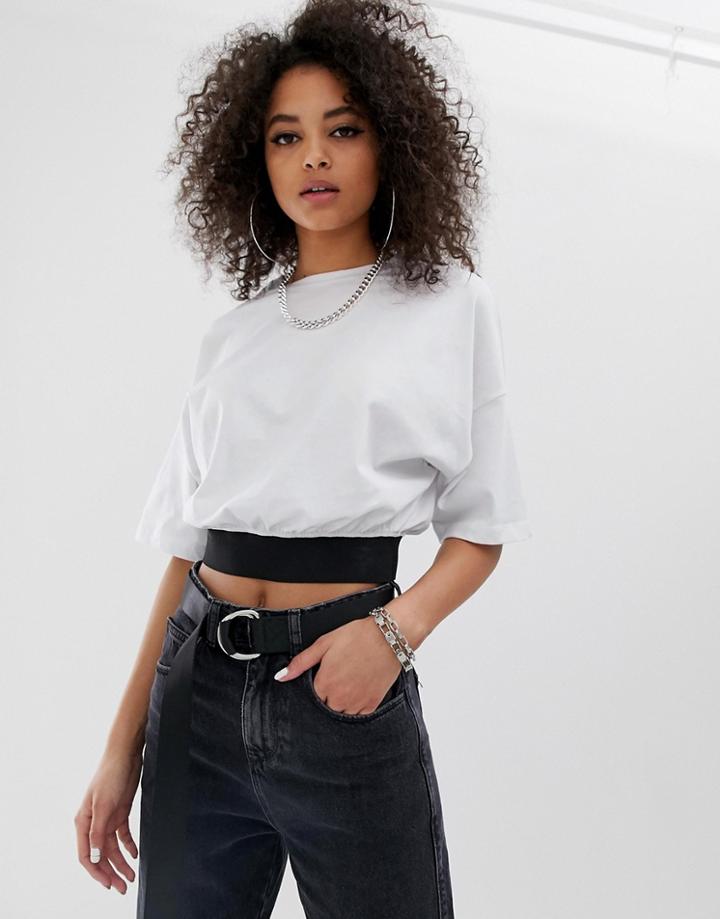 Asos Design Cropped T-shirt With Elastic Hem - White