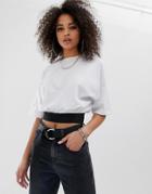 Asos Design Cropped T-shirt With Elastic Hem - White