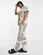 Sixth June Straight Leg Pants In Beige With All Over Bandana Print - Part Of A Set-neutral