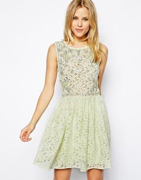 Asos Pretty Floral Skater Dress - Lemon