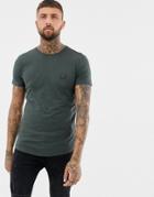 Religion Muscle Fit T-shirt With Curved Hem In Dark Gray