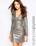 Asos Tall Sequin Dress With Flared Sleeve