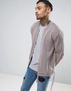 Asos Jersey Bomber Jacket With Taping & Drawcord Hem In Wash - Beige