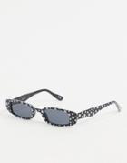 Asos Design Recycled Frame Narrow Square Fashion Glasses In Daisy Print-black