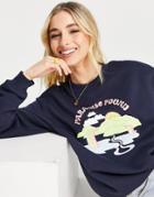 Monki Cotton Printed Slogan Sweatshirt In Navy - Navy