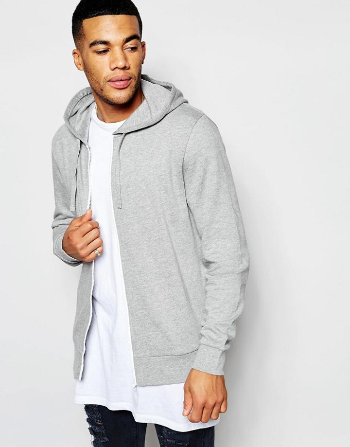 Asos Zip Up Hoodie In Gray Marl - Gray